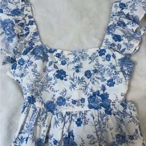 Floral Blue and White Top